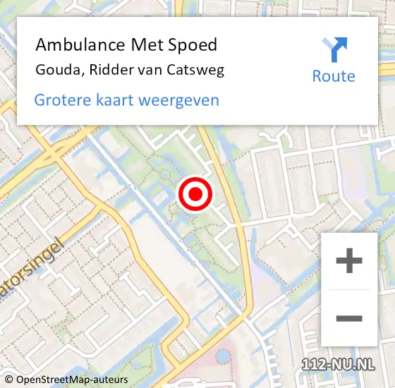 Locatie op kaart van de 112 melding: Ambulance Met Spoed Naar Gouda, Ridder van Catsweg op 1 april 2024 18:17