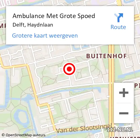 Locatie op kaart van de 112 melding: Ambulance Met Grote Spoed Naar Delft, Haydnlaan op 1 april 2024 18:19
