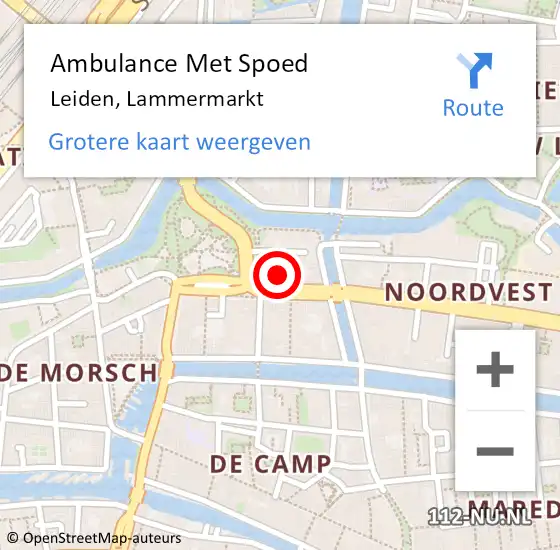 Locatie op kaart van de 112 melding: Ambulance Met Spoed Naar Leiden, Lammermarkt op 1 april 2024 18:42
