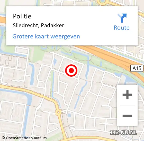Locatie op kaart van de 112 melding: Politie Sliedrecht, Padakker op 1 april 2024 18:44