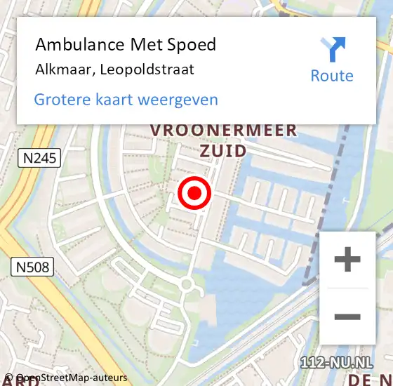 Locatie op kaart van de 112 melding: Ambulance Met Spoed Naar Alkmaar, Leopoldstraat op 1 april 2024 18:51