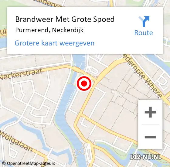 Locatie op kaart van de 112 melding: Brandweer Met Grote Spoed Naar Purmerend, Neckerdijk op 1 april 2024 18:58