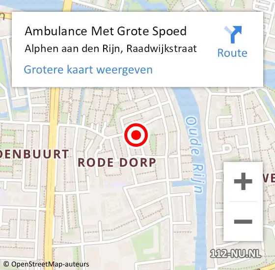 Locatie op kaart van de 112 melding: Ambulance Met Grote Spoed Naar Alphen aan den Rijn, Raadwijkstraat op 1 oktober 2014 02:48