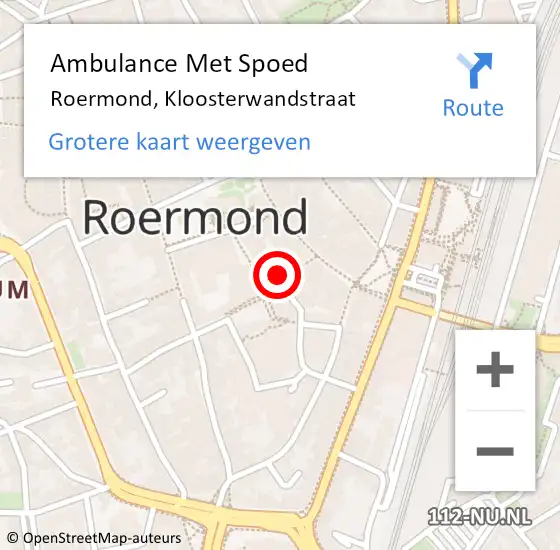 Locatie op kaart van de 112 melding: Ambulance Met Spoed Naar Roermond, Kloosterwandstraat op 1 april 2024 19:17