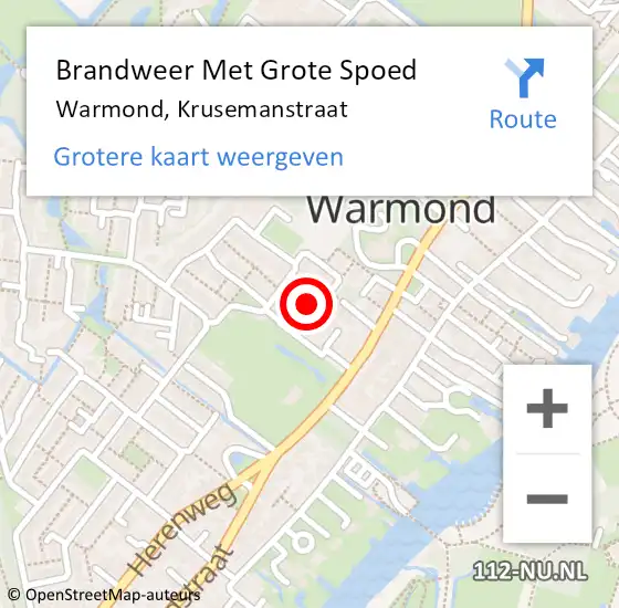 Locatie op kaart van de 112 melding: Brandweer Met Grote Spoed Naar Warmond, Krusemanstraat op 1 april 2024 19:44