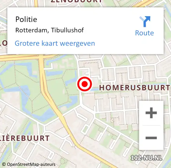 Locatie op kaart van de 112 melding: Politie Rotterdam, Tibullushof op 1 april 2024 20:29