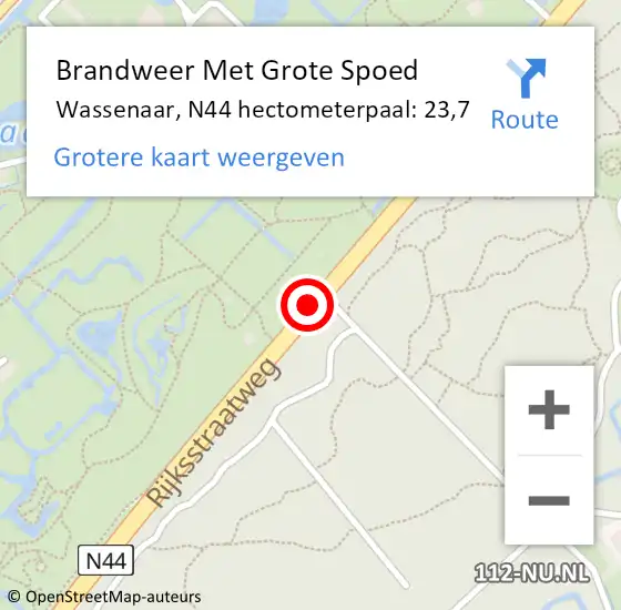Locatie op kaart van de 112 melding: Brandweer Met Grote Spoed Naar Wassenaar, N44 hectometerpaal: 23,7 op 1 april 2024 20:44
