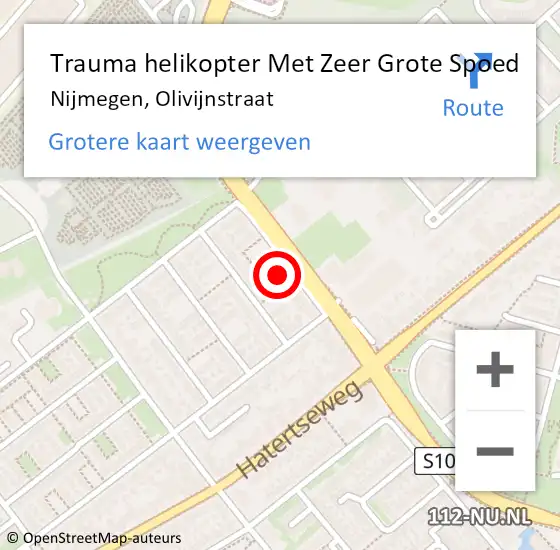 Locatie op kaart van de 112 melding: Trauma helikopter Met Zeer Grote Spoed Naar Nijmegen, Olivijnstraat op 1 april 2024 21:40