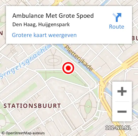 Locatie op kaart van de 112 melding: Ambulance Met Grote Spoed Naar Den Haag, Huijgenspark op 1 april 2024 21:43