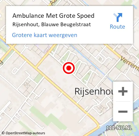 Locatie op kaart van de 112 melding: Ambulance Met Grote Spoed Naar Rijsenhout, Blauwe Beugelstraat op 1 april 2024 22:18