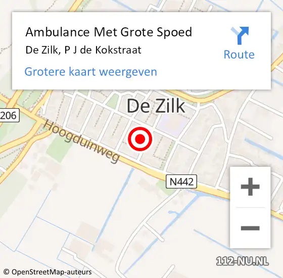 Locatie op kaart van de 112 melding: Ambulance Met Grote Spoed Naar De Zilk, P J de Kokstraat op 1 april 2024 23:04
