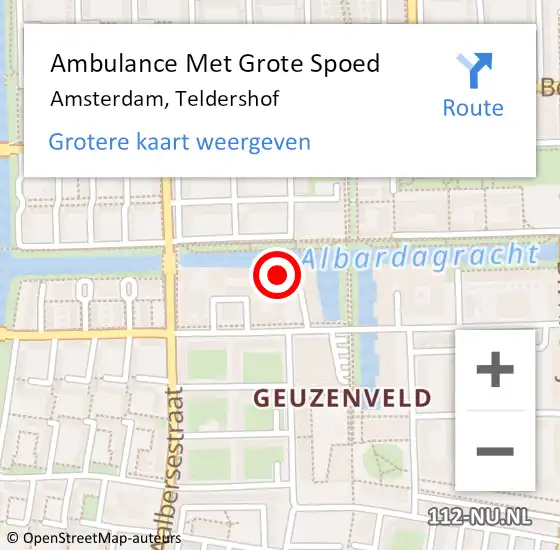 Locatie op kaart van de 112 melding: Ambulance Met Grote Spoed Naar Amsterdam, Teldershof op 1 april 2024 23:05