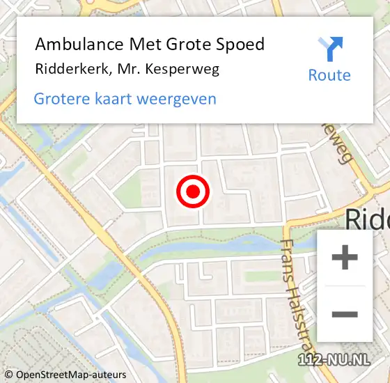 Locatie op kaart van de 112 melding: Ambulance Met Grote Spoed Naar Ridderkerk, Mr. Kesperweg op 1 april 2024 23:05