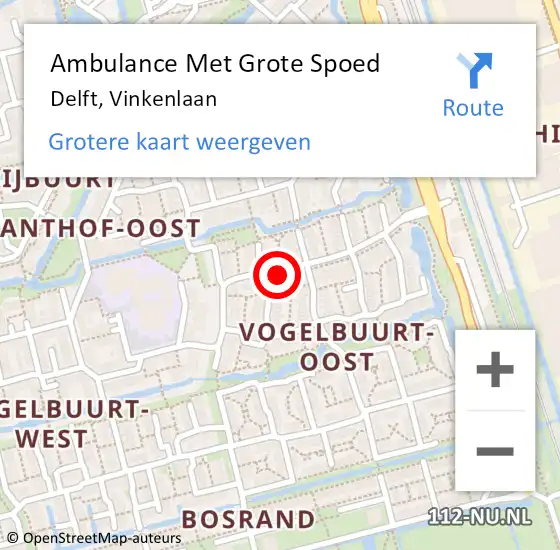 Locatie op kaart van de 112 melding: Ambulance Met Grote Spoed Naar Delft, Vinkenlaan op 1 april 2024 23:27