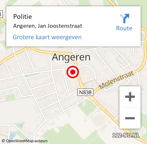 Locatie op kaart van de 112 melding: Politie Angeren, Jan Joostenstraat op 2 april 2024 00:34