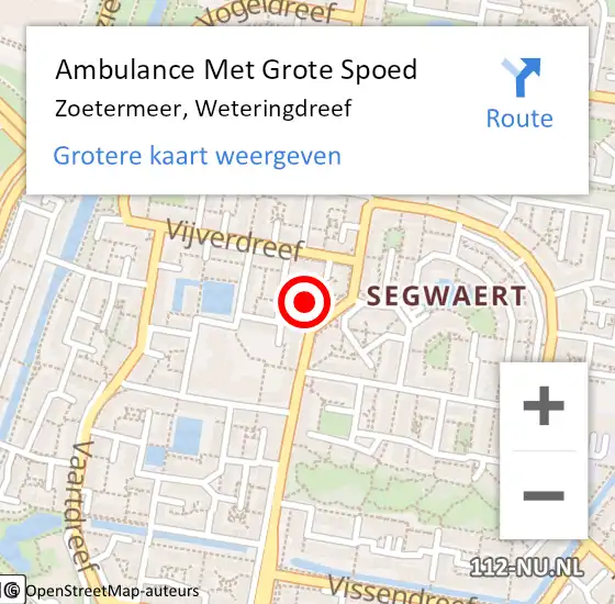 Locatie op kaart van de 112 melding: Ambulance Met Grote Spoed Naar Zoetermeer, Weteringdreef op 2 april 2024 00:43