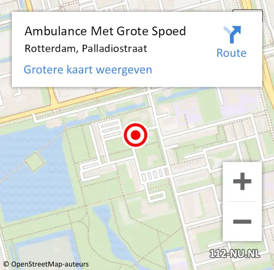 Locatie op kaart van de 112 melding: Ambulance Met Grote Spoed Naar Rotterdam, Palladiostraat op 2 april 2024 01:20
