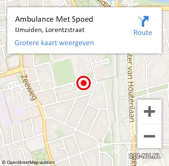 Locatie op kaart van de 112 melding: Ambulance Met Spoed Naar IJmuiden, Lorentzstraat op 2 april 2024 01:47