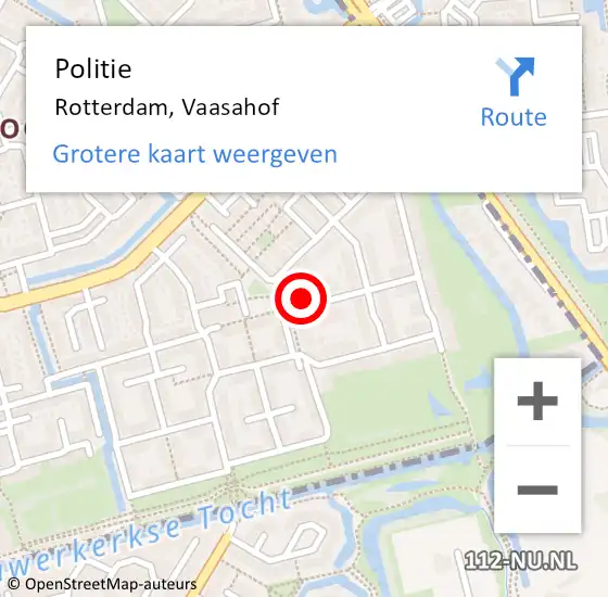 Locatie op kaart van de 112 melding: Politie Rotterdam, Vaasahof op 2 april 2024 02:39