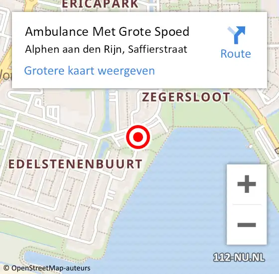 Locatie op kaart van de 112 melding: Ambulance Met Grote Spoed Naar Alphen aan den Rijn, Saffierstraat op 2 april 2024 02:40