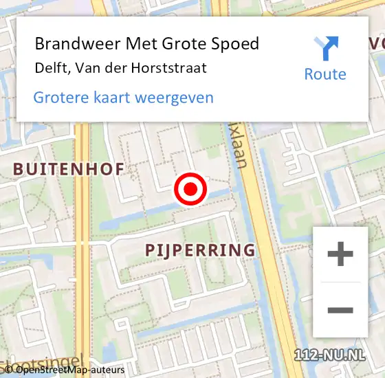 Locatie op kaart van de 112 melding: Brandweer Met Grote Spoed Naar Delft, Van der Horststraat op 2 april 2024 02:56