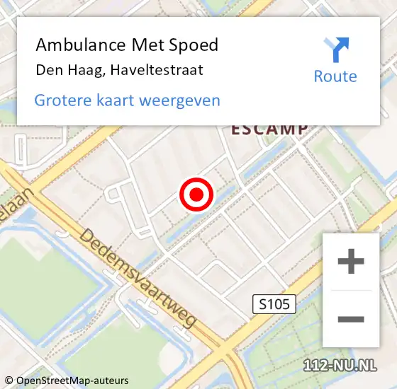 Locatie op kaart van de 112 melding: Ambulance Met Spoed Naar Den Haag, Haveltestraat op 2 april 2024 03:37