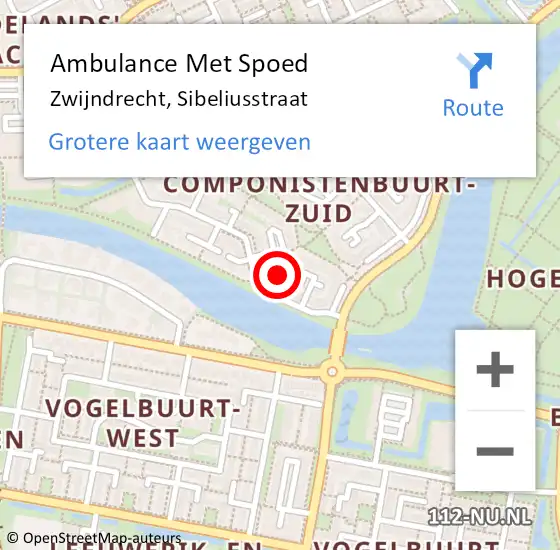 Locatie op kaart van de 112 melding: Ambulance Met Spoed Naar Zwijndrecht, Sibeliusstraat op 2 april 2024 03:56