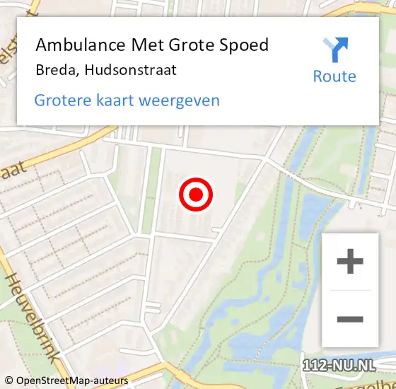 Locatie op kaart van de 112 melding: Ambulance Met Grote Spoed Naar Breda, Hudsonstraat op 1 oktober 2014 04:39