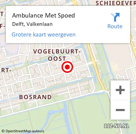 Locatie op kaart van de 112 melding: Ambulance Met Spoed Naar Delft, Valkenlaan op 2 april 2024 05:07