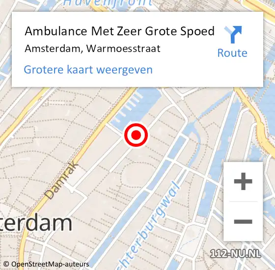 Locatie op kaart van de 112 melding: Ambulance Met Zeer Grote Spoed Naar Amsterdam, Warmoesstraat op 2 april 2024 05:30