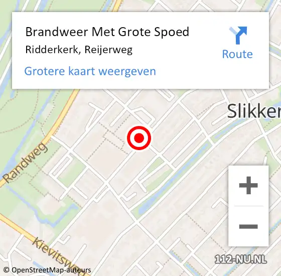 Locatie op kaart van de 112 melding: Brandweer Met Grote Spoed Naar Ridderkerk, Reijerweg op 2 april 2024 06:24
