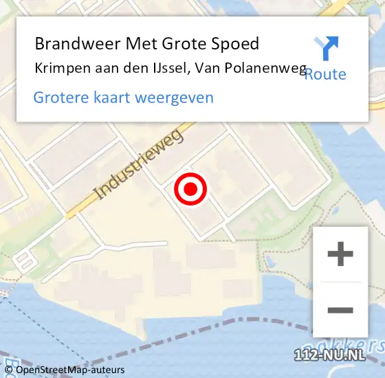 Locatie op kaart van de 112 melding: Brandweer Met Grote Spoed Naar Krimpen aan den IJssel, Van Polanenweg op 2 april 2024 06:38