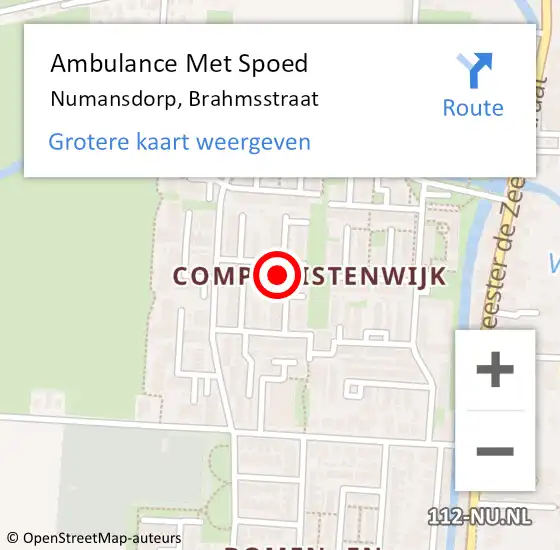 Locatie op kaart van de 112 melding: Ambulance Met Spoed Naar Numansdorp, Brahmsstraat op 2 april 2024 07:03