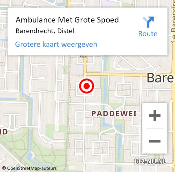 Locatie op kaart van de 112 melding: Ambulance Met Grote Spoed Naar Barendrecht, Distel op 2 april 2024 07:27