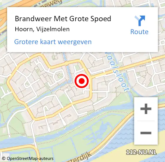 Locatie op kaart van de 112 melding: Brandweer Met Grote Spoed Naar Hoorn, Vijzelmolen op 2 april 2024 07:36