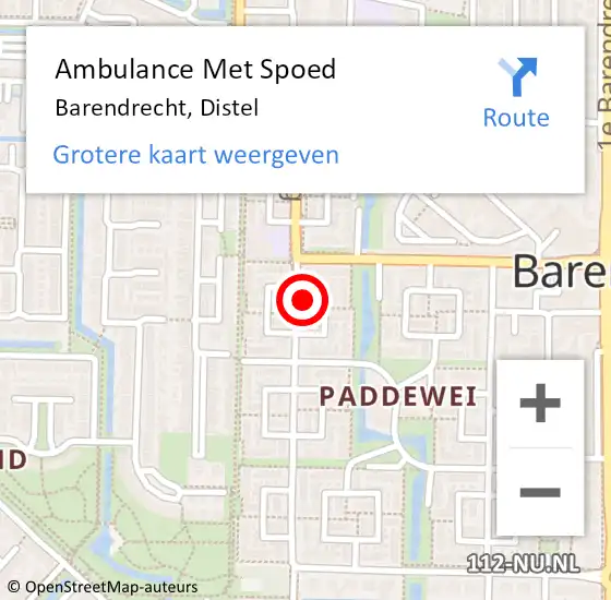 Locatie op kaart van de 112 melding: Ambulance Met Spoed Naar Barendrecht, Distel op 2 april 2024 07:38