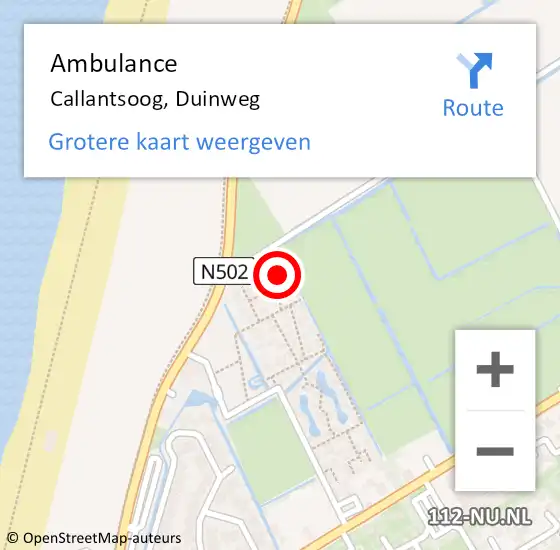 Locatie op kaart van de 112 melding: Ambulance Callantsoog, Duinweg op 2 april 2024 08:38