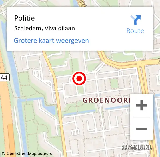 Locatie op kaart van de 112 melding: Politie Schiedam, Vivaldilaan op 2 april 2024 08:44