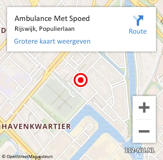 Locatie op kaart van de 112 melding: Ambulance Met Spoed Naar Rijswijk, Populierlaan op 2 april 2024 08:44