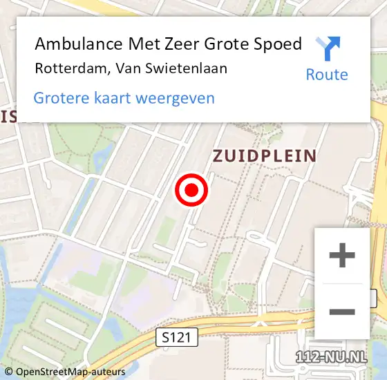 Locatie op kaart van de 112 melding: Ambulance Met Zeer Grote Spoed Naar Rotterdam, Van Swietenlaan op 2 april 2024 09:49