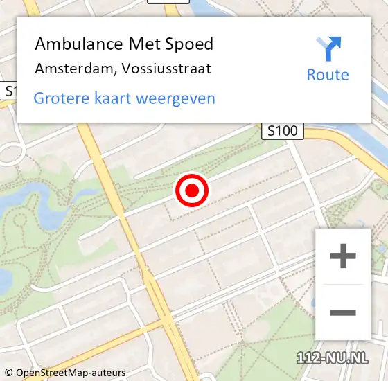 Locatie op kaart van de 112 melding: Ambulance Met Spoed Naar Amsterdam, Vossiusstraat op 2 april 2024 10:01