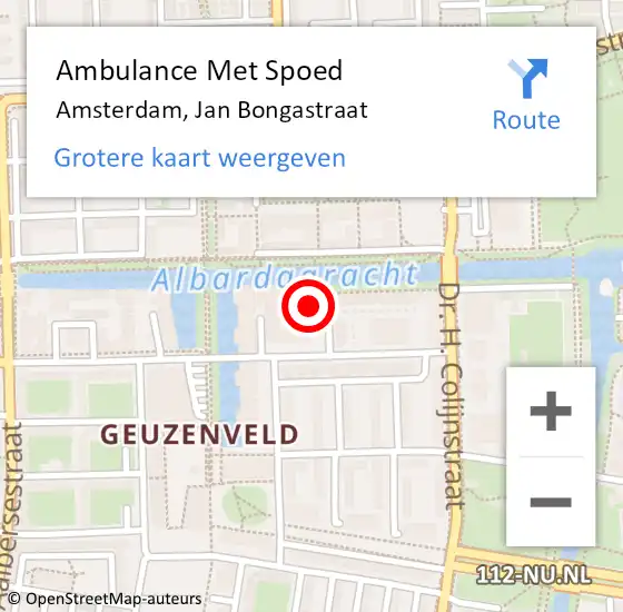 Locatie op kaart van de 112 melding: Ambulance Met Spoed Naar Amsterdam, Jan Bongastraat op 2 april 2024 10:20