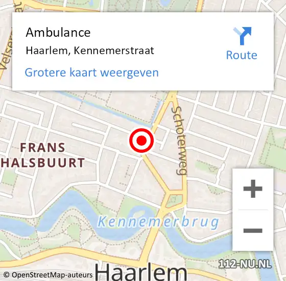 Locatie op kaart van de 112 melding: Ambulance Haarlem, Kennemerstraat op 2 april 2024 10:28