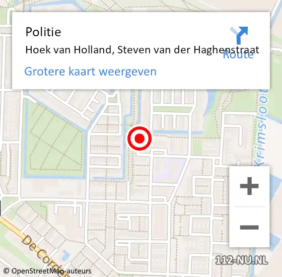 Locatie op kaart van de 112 melding: Politie Hoek van Holland, Steven van der Haghenstraat op 2 april 2024 10:35
