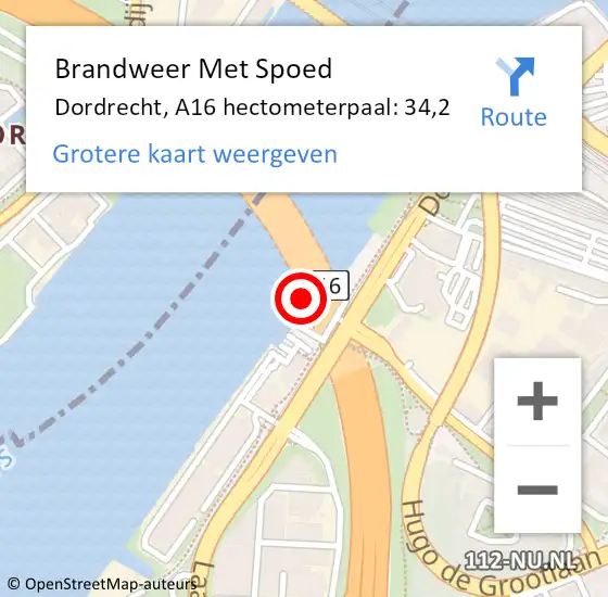 Locatie op kaart van de 112 melding: Brandweer Met Spoed Naar Dordrecht, A16 hectometerpaal: 34,2 op 2 april 2024 10:37