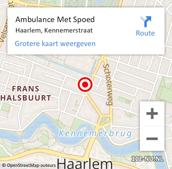 Locatie op kaart van de 112 melding: Ambulance Met Spoed Naar Haarlem, Kennemerstraat op 2 april 2024 10:47