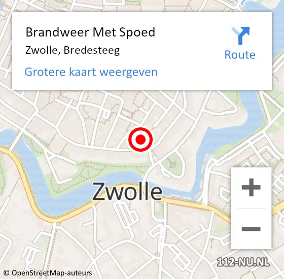 Locatie op kaart van de 112 melding: Brandweer Met Spoed Naar Zwolle, Bredesteeg op 2 april 2024 10:47