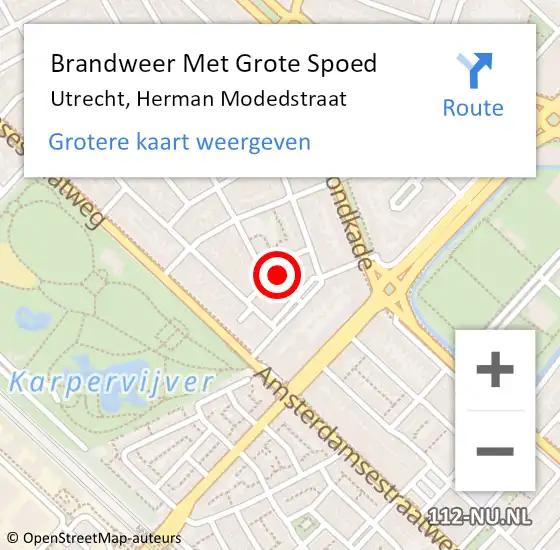 Locatie op kaart van de 112 melding: Brandweer Met Grote Spoed Naar Utrecht, Herman Modedstraat op 2 april 2024 10:58