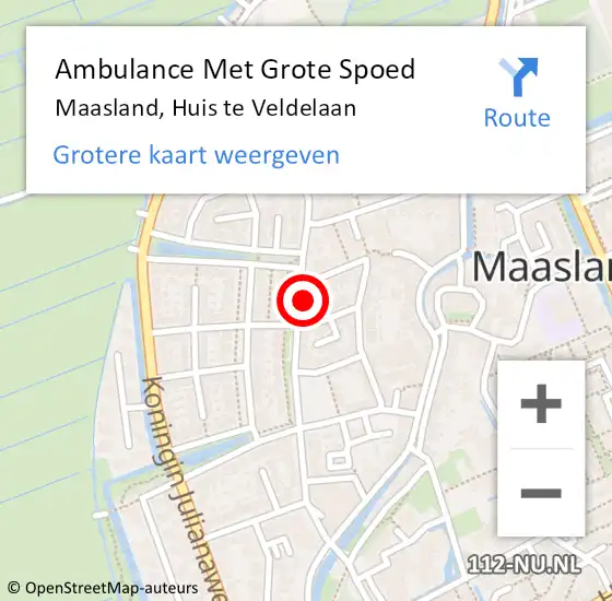 Locatie op kaart van de 112 melding: Ambulance Met Grote Spoed Naar Maasland, Huis te Veldelaan op 2 april 2024 10:58