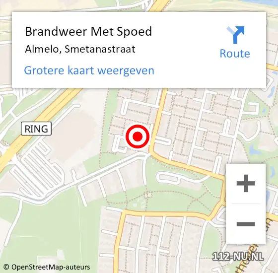 Locatie op kaart van de 112 melding: Brandweer Met Spoed Naar Almelo, Smetanastraat op 2 april 2024 10:58